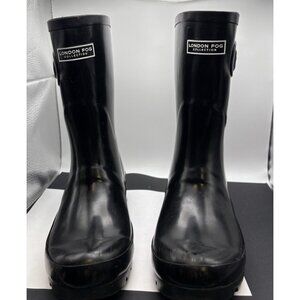 London Fog Women Mid Calf Rain Boots Tally Size US 7M Black Rubber